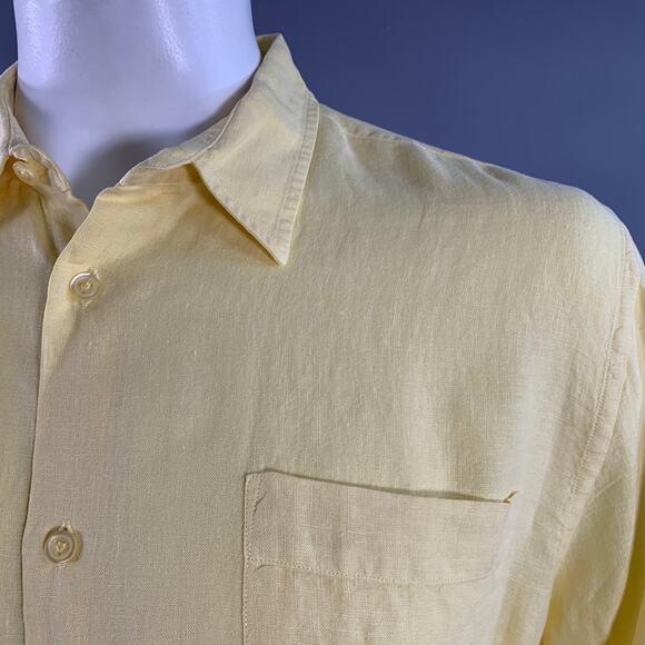 VILEBREQUIN Size XL Yellow Linen One Pocket Long Sleeve Shirt - Picture 6 of 10